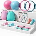 Poen Pilates Equipment Kit for Home Workout Pilates Ring and Ball Set for Women 12'' Circle Yoga Fitness Essentials Kit with Resistance Bands, Yoga Strap, Socks,Bag