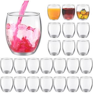 Ziliny 24 Pcs 6 oz Stemless Clear Wine Glasses Glass Cups Recyclable Drinking Glasses for Red or White Wine Cocktail Supplies Party