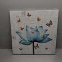 LevvArts Vintage Flower Canvas Wall Art Antique Teal Lotus with Butterflies Painting Picture Prints for Bedroom Farmhouse Wall Decor Zen Floral Artwork Framed Ready to Hang 24x24