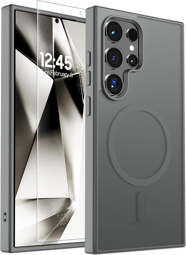 SUPFINE Magnetic for Samsung Galaxy S24 Ultra Case with Screen Protector, (Built-in Magnets) (Military Grade Drop Protection) Slim Translucent Shockproof Phone Case,Titanium Gray