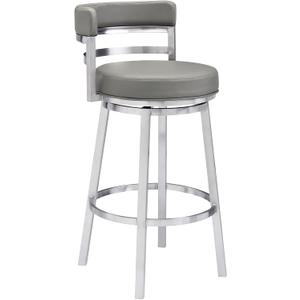 Armen Living Madrid 26" Counter Height Swivel Modern Gray Faux Leather and Brushed Stainless Steel Bar Stool for Kitchen Island Counter Armen Living Madrid 26" Counter Height Swivel Modern Gray Faux Leather and Brushed Stainless Steel Bar Stool for Kitchen Island Counter
