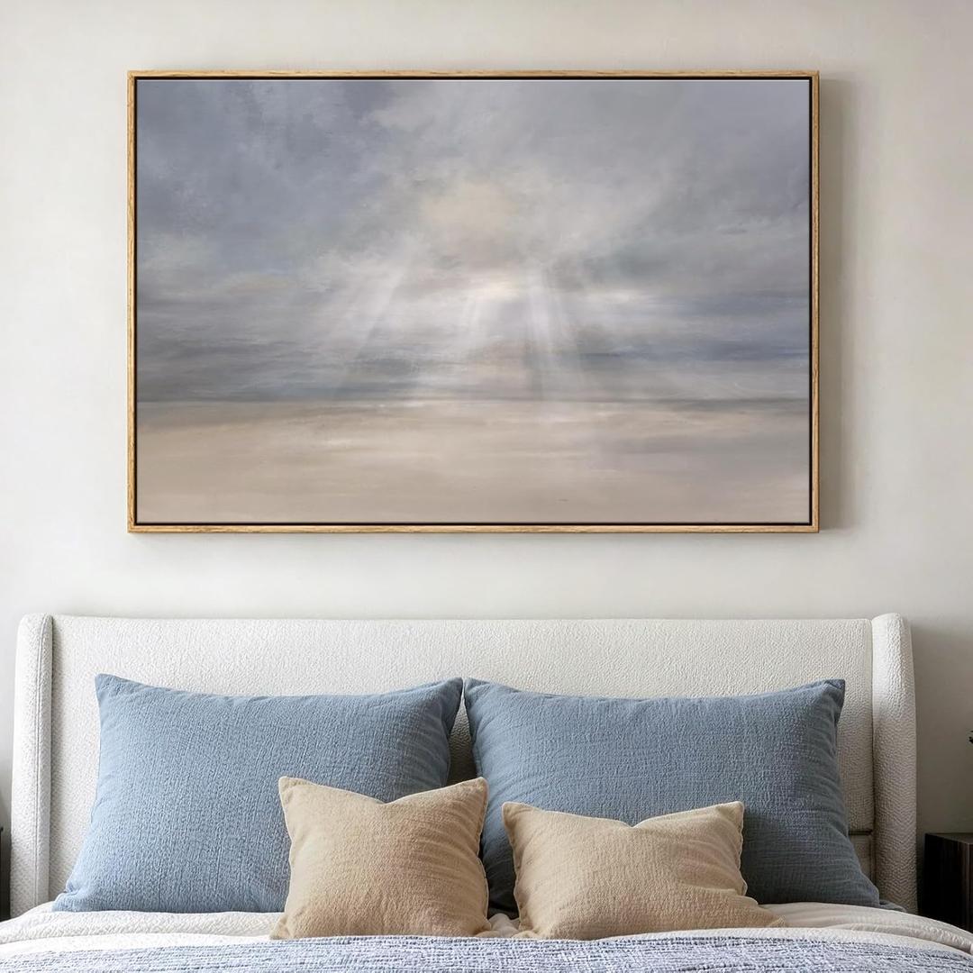 Large Framed Abstract Beach Landscape Wall Art for Living Room, 32x48 in