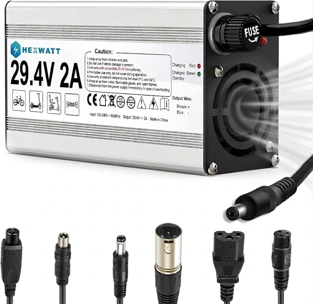 Lithium-ion Battery ebike Electric Bike Electric Scooter Hoverboard Battery Charger Replacement with 7 Connectors (29.4V 2A)