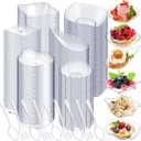 Tessco 1200 Pcs Mini Appetizer Plates Set Including 600 Pcs 6 Shapes Disposable Mini Dessert Cups 300 Spoons 300 Forks for Party Wedding Pudding Ice Cream(Clear)