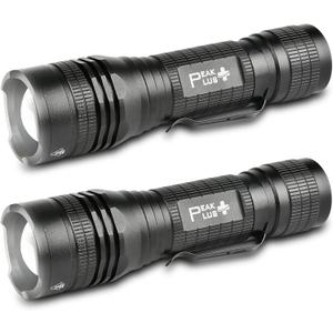 PeakPlus LED Tactical Flashlight PTAC1000 [2 Pack] - Single Mode, High Lumen, Zoomable, Water Resistant, Flash Light - Camping, Outdoor, Emergency, Everyday Flashlights with Clip