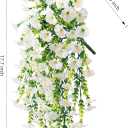 Ivydale 2 PCS Artificial Hanging Flowers Fake Plants for Winter Christmas Outdoor,Faux Silk White Morning Glory with Eucalyptus UV Resistant Realistic Hanging Petunias Vines for Home Garden Decor