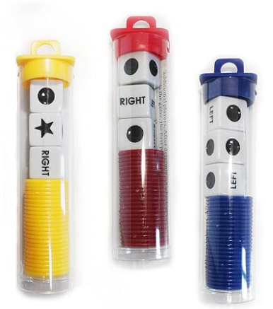 Left Right Center Dice Game Set,3 Round Tube Storage is Easy to Store, Carry Around for School Family Camping Party Picnic Game