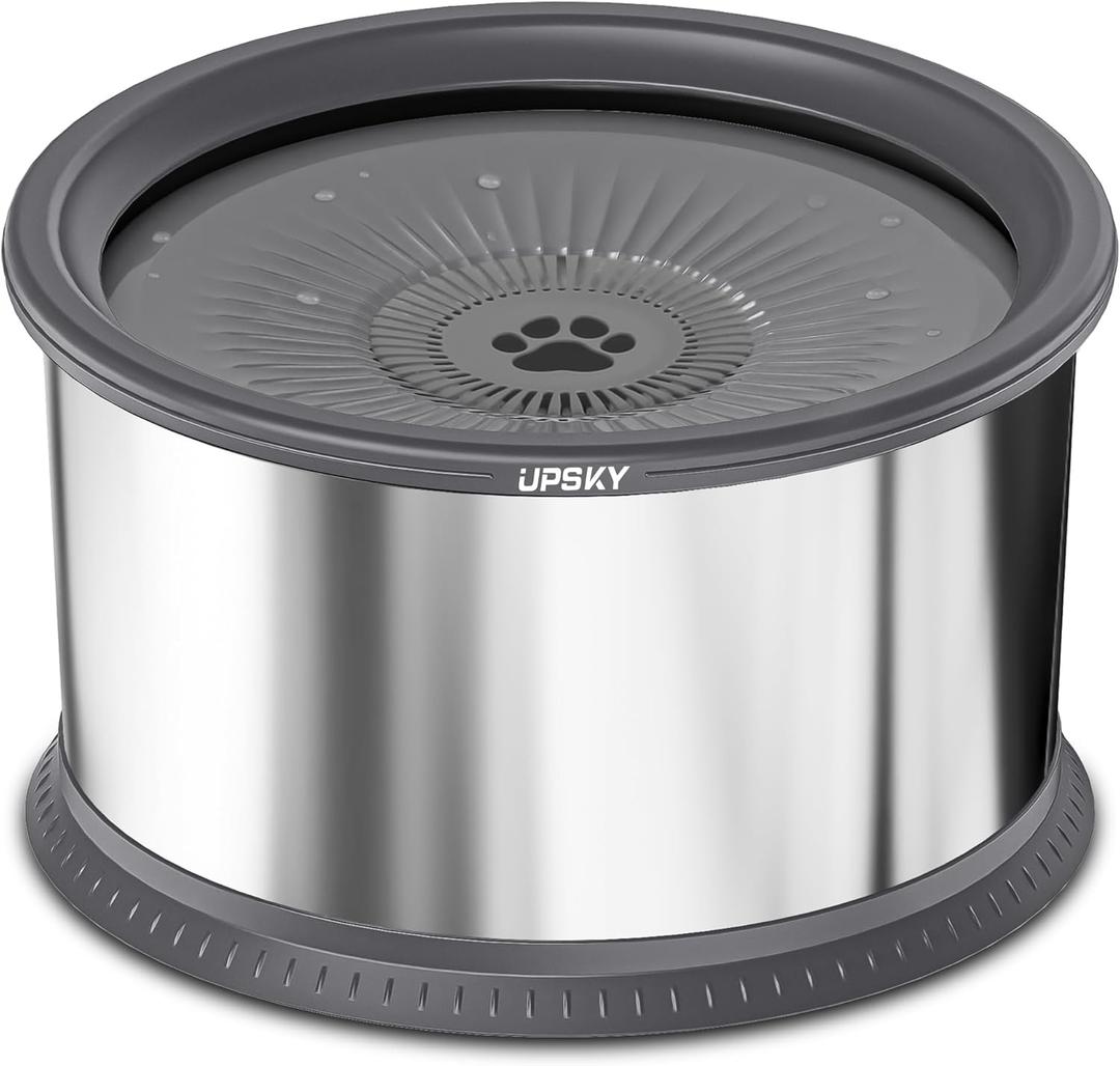 UPSKY Super Large Capacity No Spill Dog Bowl, 6.5L Stainless Steel Spill Proof Slow Water Feeder, Anti-Slip Mat for Messy Drinkers - Grey