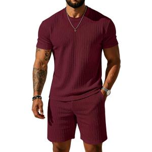 UOUA Mens Shorts Set Crewneck Short Sleeve T-Shirt & Shorts Twisted Texture 2 Piece Summer Outfits Casual Matching Sets, Medium