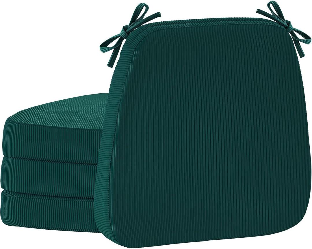 Nobildonna Chair Cushions for Dining,Kitchen,Office, 2'' Thick High-Density Foam Seat Pads with Gel-Infused, Non-Slip, Removable Washable Cover with Ties, Chair Pads,17" x 16",Hunter Green,Set of 4