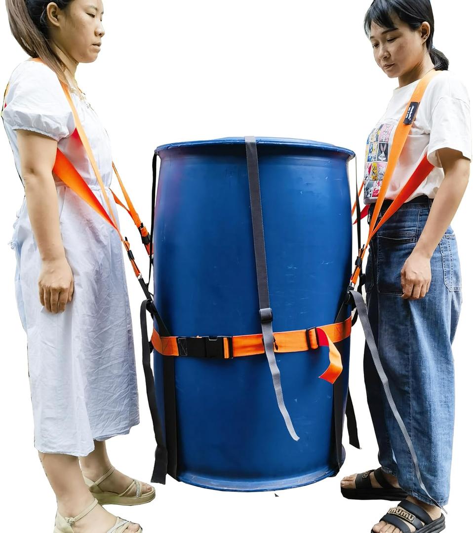 Carrying Straps for Cylinder or Other Shapes, Move Water Heaters/ Tanks, Wine/ Whiskey Barrels & 55 Gal Drums, Box, Refrigerators, Washing Machines, Adjustable 2-Person Shoulder System