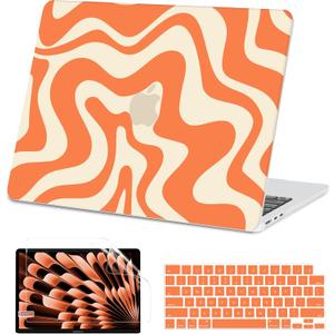 AKIT Compatible with MacBook Air 15 Inch Case 2026 2025-2023 M5 M4 M3 M2 A3448 A3241 A3114 A2941, Unique Pattern Hard Shell Laptop Case+Keyboard Cover+Screen Protector for Mac Air 15 Inch, Orange Wave