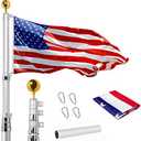 14 Gauge 20FT Telescoping Flag Pole Kit, Heavy Duty In Ground Telescopic Flag Poles with 3x5 American Flag, Outdoor Old Glory Flagpole Kits for Outside, Yard, Residential or Commercial