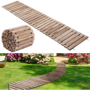 24ft Wooden Garden Pathway with Non Slip Surface Roll Out Boardwalk Walkways Road Floor Pathway Rustic Path Decorative Patio Pavers for Outdoor Garden Beach Wedding Party(Light)