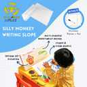 SILLY MONKEY Ergonomic Writing Slant Board Set w/Dry Erase Sticker Sheet & Whiteboard Pen Integrated Tablet and Book Holder Clear Acrylic Writing Slope (Upgraded)