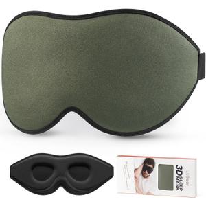 LitBear Sleep Mask for Men Side Sleeper, Sleeping Mask for Women Light Blocking, 3D Contoured Cup Eye Mask Sleeping, Soft Lightweight Sleep Eye Mask with Adjustable Elastic Strap for Traveling (Olive Green)