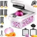 JAYVAR Vegetable Chopper for Mandoline Slicer, 15-In-1 Veggie Choppers, Cheese Grater, Onion Cutter with Container, Kitchen Gadgets Essentials, Vegetable Dicer, Onion Mincer Tomato Slicer (White)