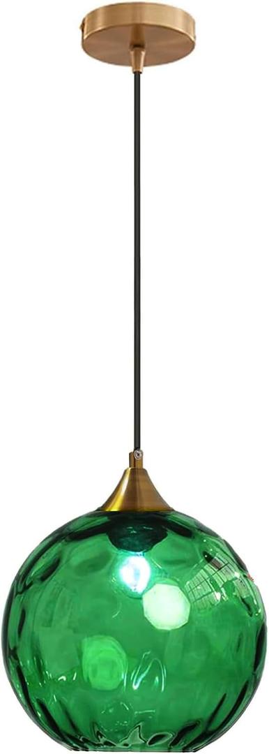 7.8 Inches Dark Green Glass Globe Pendant Lights Fixtures E26 Modern Farmhouse Glass Ball Pendant Lighting with Gold Brass Finish (Dark Green)