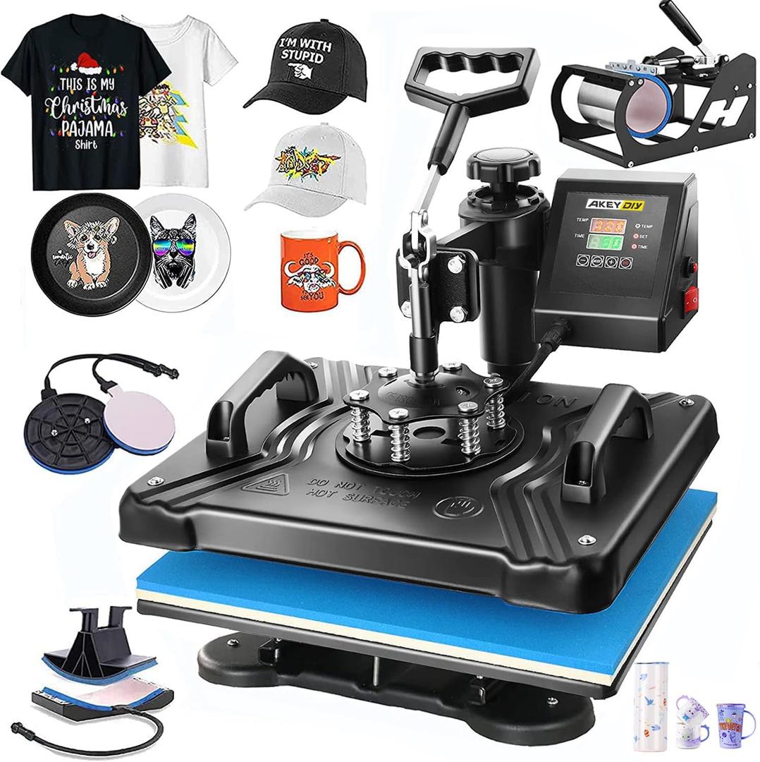 AKEYDIY Professional 5 in 1 Heat Press Machine for t Shirts Digital Heat Press Combo 12" x 15" 360-degree Swing Aweay Shirt Press Machine Sublimation Heat Press for T Shirts Mug Hat Plate