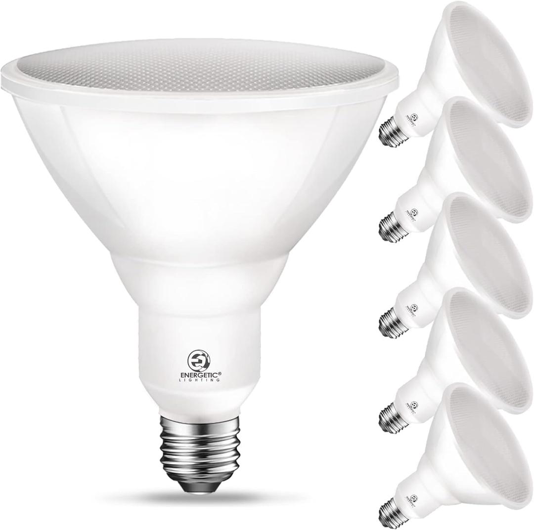 Energetic LED PAR38 Outdoor Flood Light Bulb Home Residential Patio Driveway Light, PAR38 LED Bulb, 5000K Daylight Dimmable, 100W Equivalent 12.5W, Wet-Rated, 1050 Lumen, E26 Base, ETL, 6 Pack