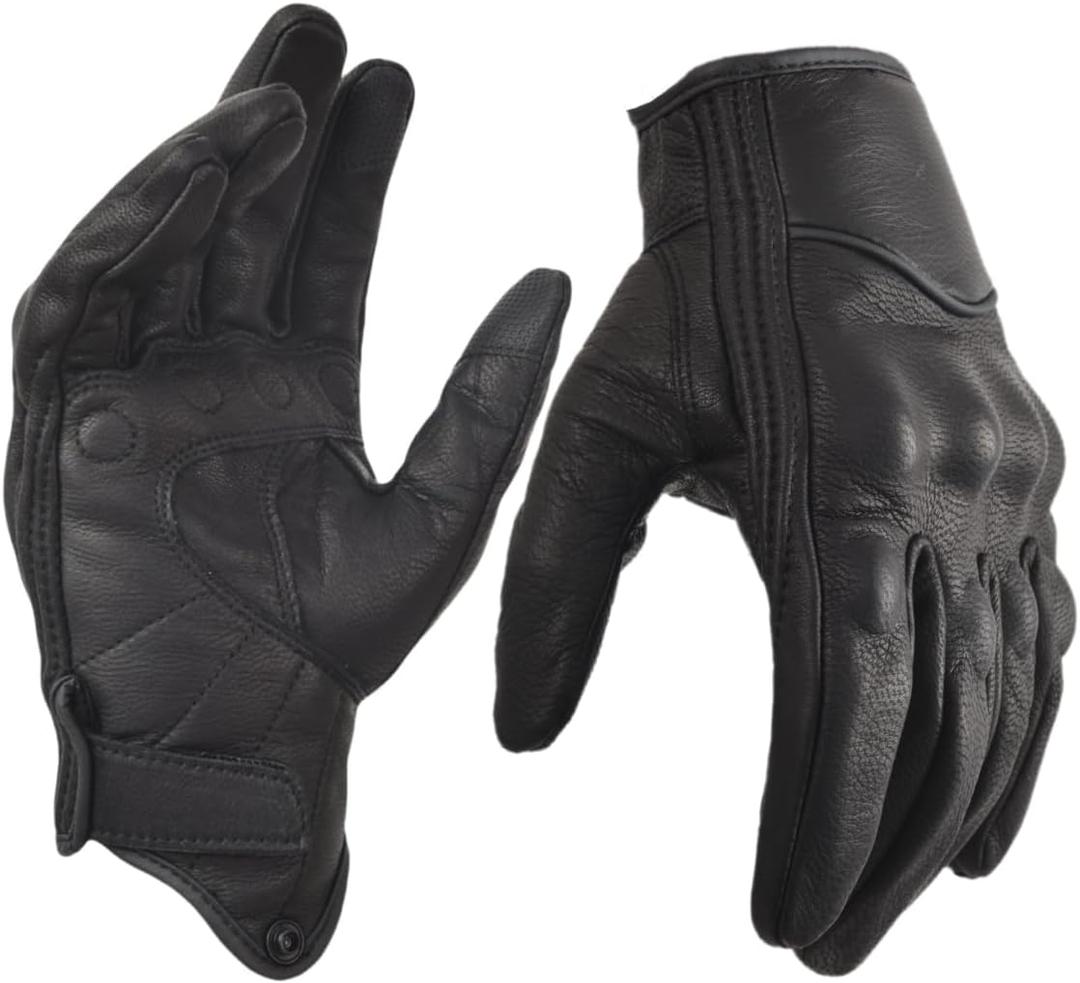 Motorcycle Gloves for Men Touchscreen Full Finger Leather Gloves Protection Riding Driving Biker Glove Black (XX-Large)