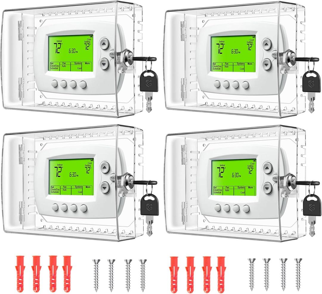 TRJ 4 PCS Thermostat Lock Box with Key, Clear Thermostat Cover with Lock for Thermostat on Wall, Lockable Thermostat Lock Box Cover, AC Lock Box Cover with Key Fit Thermostat 5" H x6.3 W or Smaller