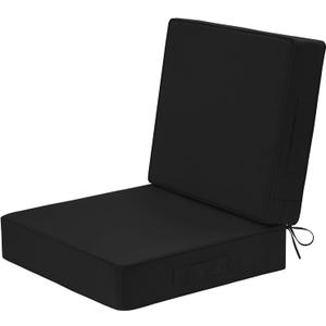 Wellsin Outdoor Deep Seat Patio Cushions, 24 x 24 Waterproof & 3-Year Fade Resistant Outdoor Cushions with Removable Covers,Ties and Handle for Chair, Sofa, Couch, Black