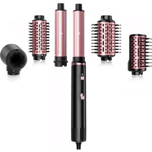 SKIMI 110,000 RPM Brushless Motor Hair Dryer Brush - 5 Multi-Styler for Fast Drying, Curling, Volumizing & Straightening | High-Speed Hot Air Brush for All Hair Types (Black & Red)
