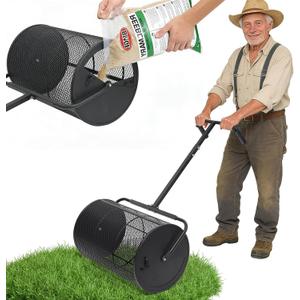 Compost Spreader 24in Peat Moss Spreader - U Shaped Comfortable Handle & Adjustable Height Powder-Coated Metal Mesh Hand Fertilizer Spreader for Garden Yard Lawn Care