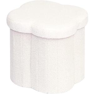 B FSOBEIIALEO Storage Ottoman Cube, Flowers Shaped Ottomans with Storage Foot Stool Footrest, Boucle Ottoman Seat for Dorm Room, Faux Teddy Fur, Cream White 15"x15"x15"