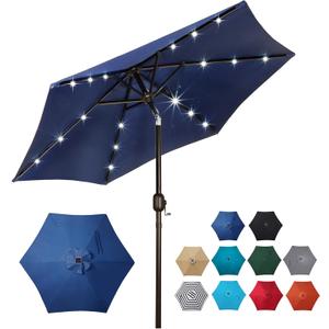 Blissun 7.5 ft Solar Umbrella, 18 LED Lighted Patio Umbrella, Table Market Umbrella (Navy Blue)