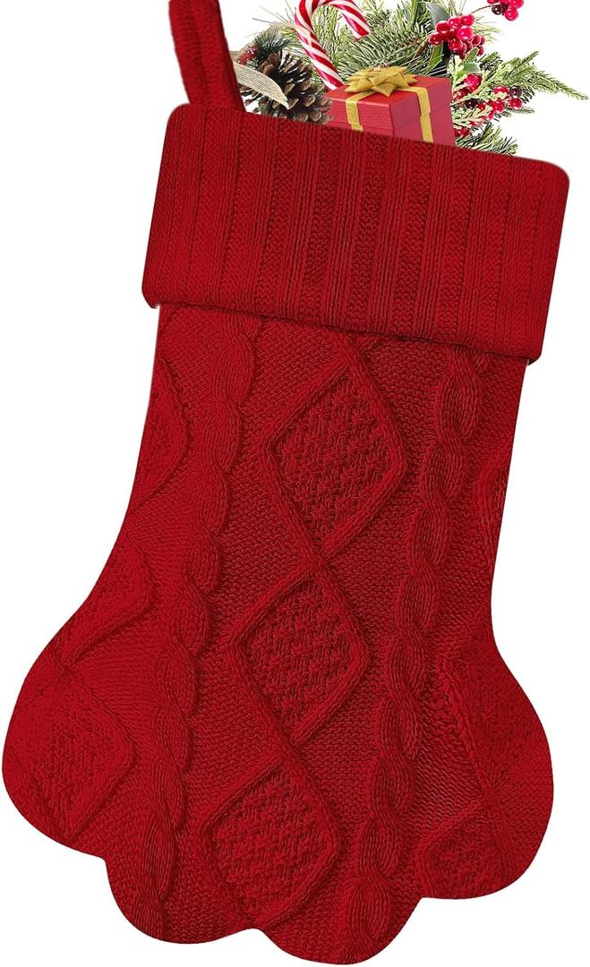 Malier Christmas Stocking for Dogs Cats, Knit White Dog Christmas Stocking, Paw Shape Pet Christmas Stocking Large Cat Stockings Hanging Stocking for Dogs Cats Pets (Red)