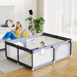 Baby Playpen with Mat, 79x59" LEHOM Large Playpen for Babies and Toddlers, Safety Infant Activity Center Baby Play Pen Fence Sturdy Baby Playard Kids Play Yard Area with Zipper Gate (Grey)