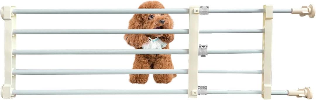 Short Dog Gate, Expandable Puppy Gate for Doorways 22-39.4W to Step Over Pressure Low Pet Gate Adjustable Safety Dog Doors for Stairs Windows Gate Black (S 9.4" H) (Small, Rice-white)