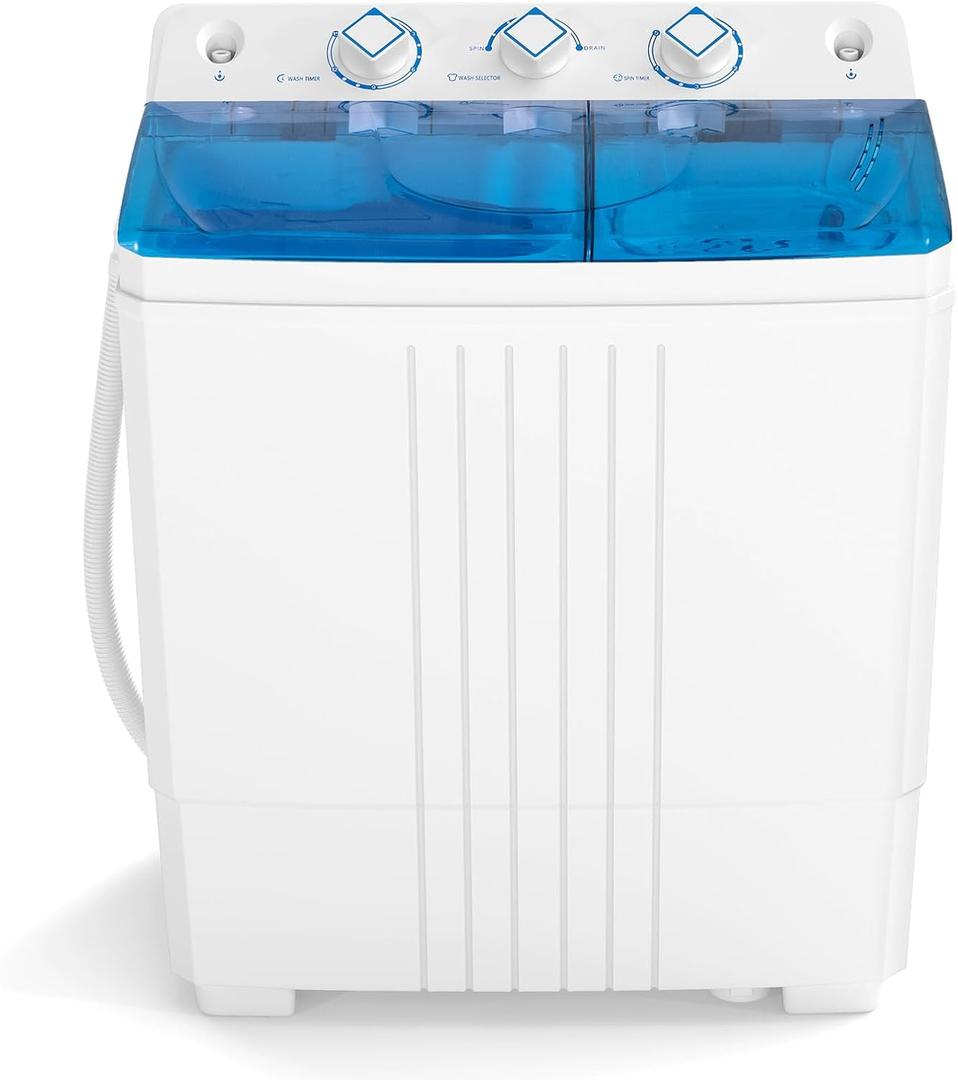 Portable Washing Machine, Twin Tub 20Lbs Capacity, Compact Laundry Washer (Blue+White)