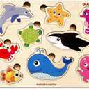 QUOKKA Wooden Puzzles for Toddlers 1-2  4 Set Pegged Puzzles for Kids Ages 1-2  Animal Sea Learning Toy for Kids  Gift Realistic Educational Game for Boy and Girl