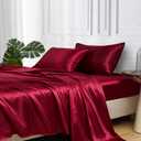 MR&HM Satin Bed Sheets, Queen Size Sheets Set, 4 Pcs Silky Bedding Set with 15 Inches Deep Pocket for Mattress (Queen, Burgundy)