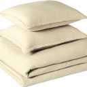 Amazon Basics Brushed Microfiber Comforter Set, Extra Soft with Natural Texture, 3-Piece, Queen/Full, Beige