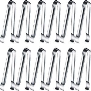 Gejoy 12 Pieces Sugar Ice Tongs Stainless Steel Mini Serving Appetizers Small Kitchen Tongs for Tea Party Coffee Bar Kitchen (Silver Curved Tip)