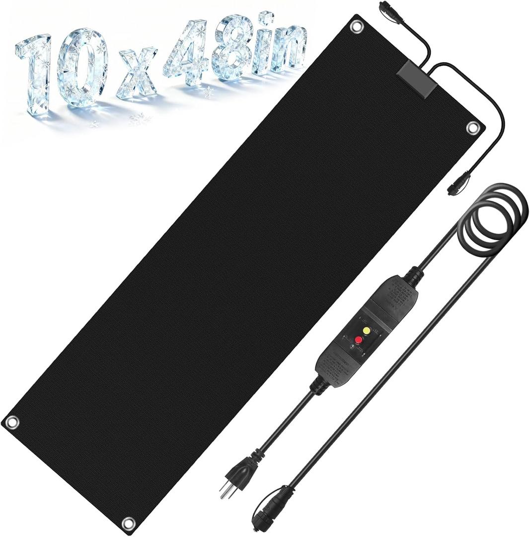 10x48in Heated Snow Melting Mats,No-Slip Rubber Heated Outdoor Mats,Snow and Ice Melting Mats for Winter Outdoor Stairs,Steps,Doorways,Walkways,Driveway,3 in/h Melting Speed