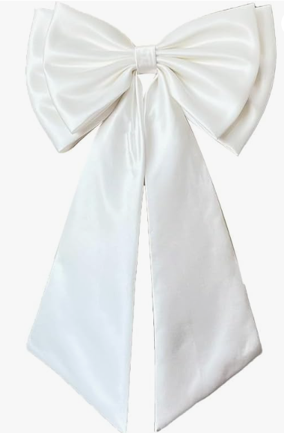 Detachable Satin Bow for Wedding Dress Bowknot with Irregular Tulle Tail, White