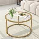 Glass Coffee Table,Round Gold Coffee Table for Small Space,27" Modern Center Table,Glass Top Clear Coffee Table with Sturdy Metal Frame for for Living Room Home Office, Easy Assembly