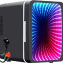 Mini Fridge, 6 Cans Small Refrigerator with Dimmable LED Light & Mirror Door, Portable Thermoelectric Cooler/Warmer for Bedroom, Office, Car and Gaming Room AC/DC Power