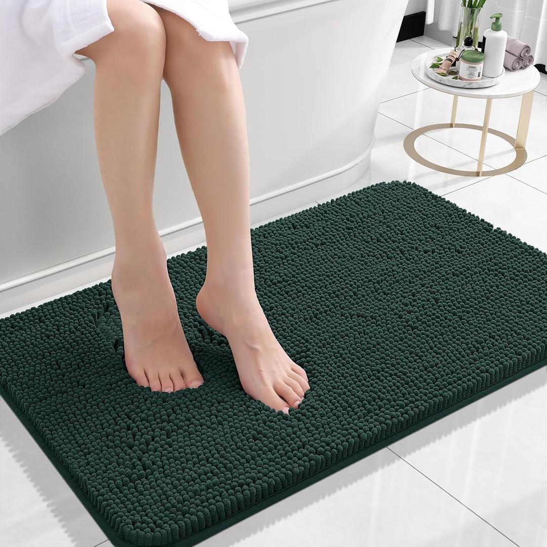 OLANLY Bathroom Rugs 24x16, Extra Soft Absorbent Chenille Bath Rugs, Rubber Backing Quick Dry, Machine Washable Bath Mats for Bathroom Floor, Tub and Shower, Home Decor Accessories, Blackish Green (24" x 16", Blackish Green)