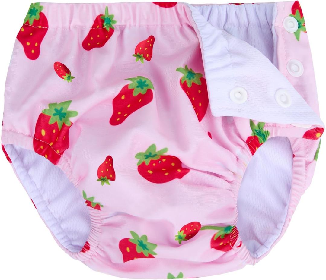 Baby Newborn Reusable Swim Diapers Infant Unisex Washable Swim Diaper Toddler Swimming Diapers Pink Strawberry, 0-3 Months