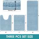 Microfiber Thick Bathroom Rugs Set 3 Piece, Flurry Non Slip Bath Rug, Soft Plush Absorbent Bathroom Mat, Machine Washable Luxury Toilet Rug Set, Bath Mat for Tab, Shower and Bathroom, Light Blue