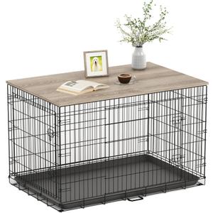 Piskyet Dog Crate Topper Wood Countertop for 48 42 36 30 24 inch Dog Cage, Dog Crate Cover,Dog Kennel Topper(Crate Not Include) (Grey, for 42 Inch Crate)