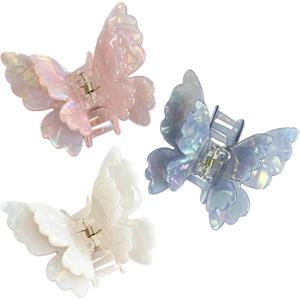 Butterfly Hair Clips 2.6 inch Medium Cute Hair Claw Clips for Women Girls Styling - 3 Pack (Blue + Pink + White)