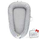 Baby Lounger - Baby Lounger for Newborn 0-24 Months, Breathable Pure Cotton Baby Nest Lounger Cover, Baby Registry Newborn Essentials Gifts, Portable Floor Tummy Time Lounger for Home & Travel (Grey Star)