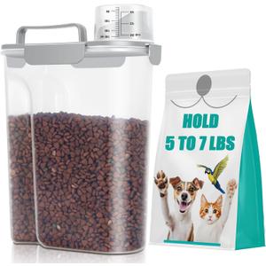 TBMax Dog Cat Food Storage Container 5 to 7 lbs, Airtight Pet Food Dispenser with Easy-Pouring Spout & Measuring Cup, Portable Kibble Container for Travel Dog Food Storage (Light Grey)